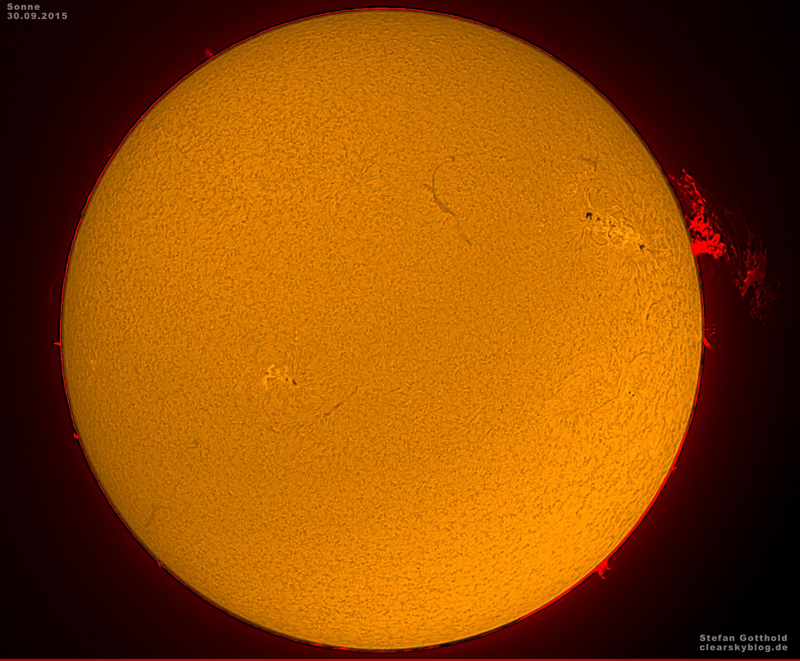 Sonne im H-Alpha-Licht aufgenommen am Lunt LS50THa-Sonnenteleskop